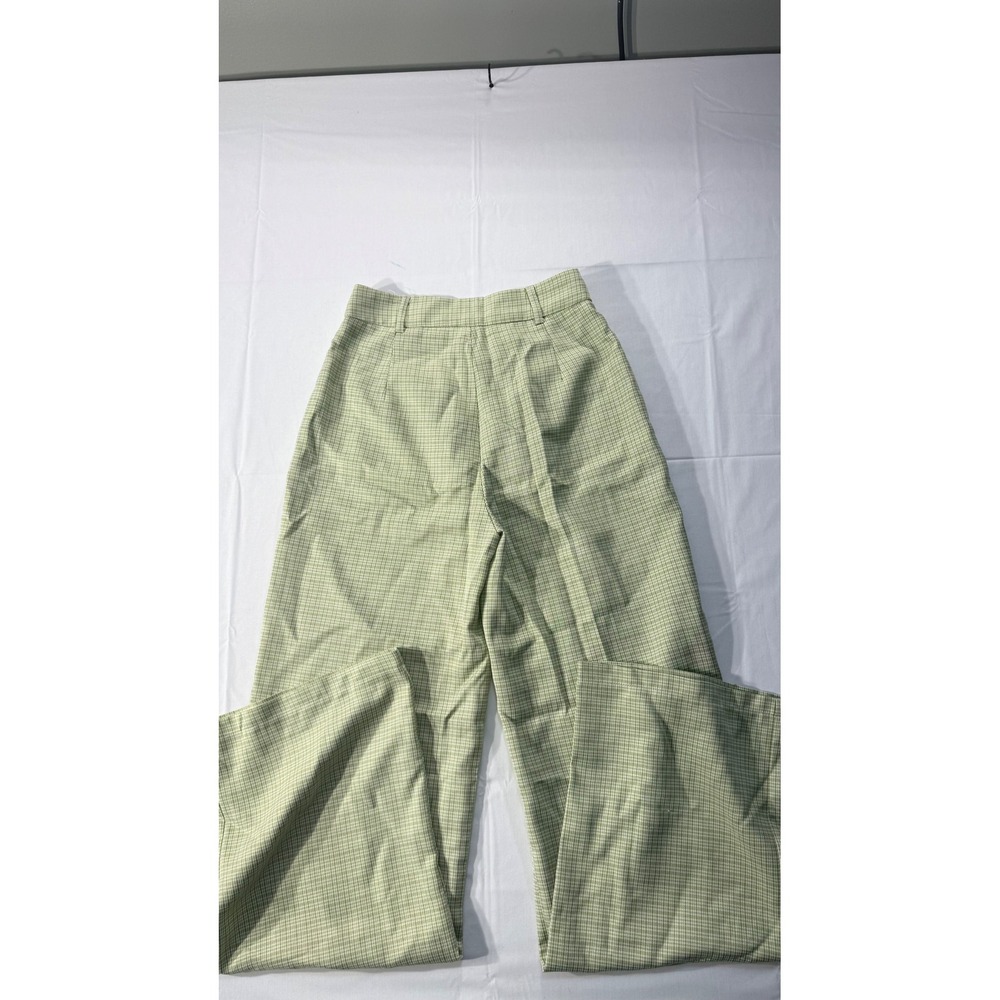 Princess Polly Green Gingham High Waisted Wide Leg Trousers Pants US 2